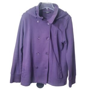 J. Peterman Purple Double Breasted Hooded Knit Peacoat Size Medium